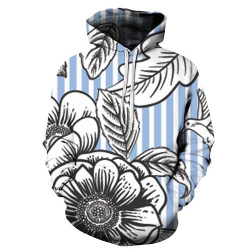Stripes & Floral 3D Sweatshirt Hoodie Pullover