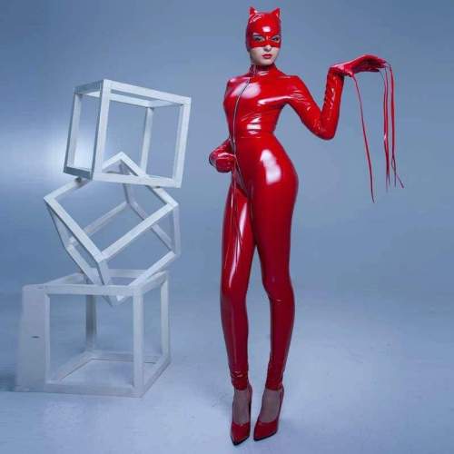 High Quality Women Sexy PU Leather Catsuit Wetlook Paint Leather Bondage Jumpsuit Catwoman Costume Exotic Clubwear