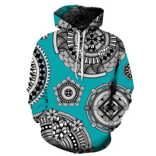 Cyan-Black Mandala Print 3D - Sweatshirt, Hoodie, Pullover