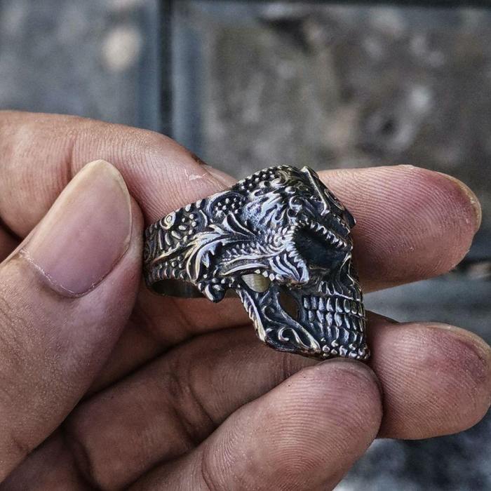 Sterling Silver Masonic Biker Skull Ring