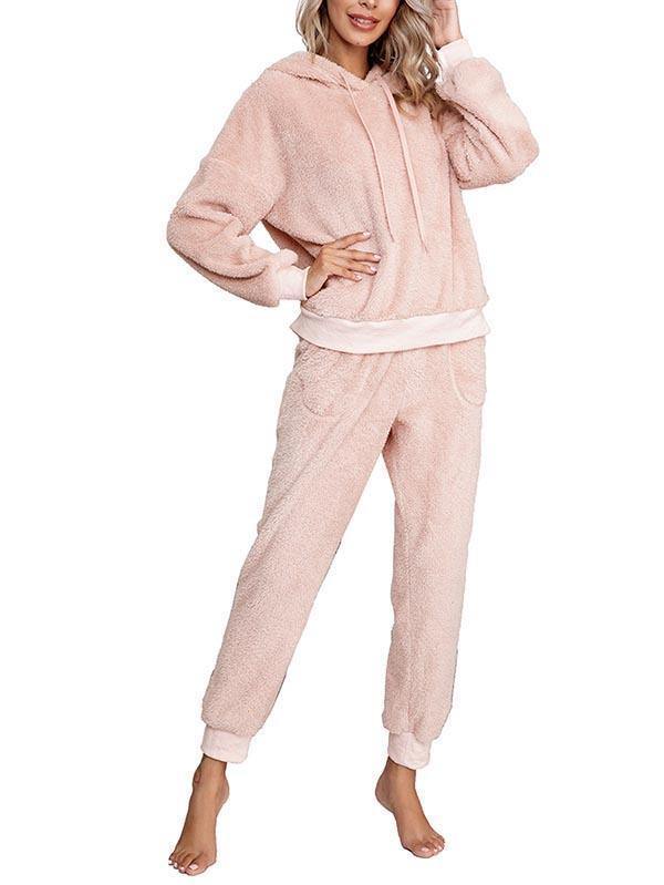 Fluffy Hoodie And Jogger Pants Pajamas Set Sleepwear