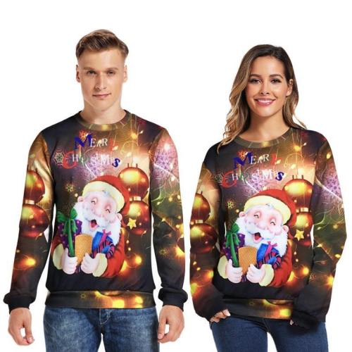 Mens Pullover Sweatshirt 3D Printed Christmas Cute Santa Claus Long Sleeve Shirts