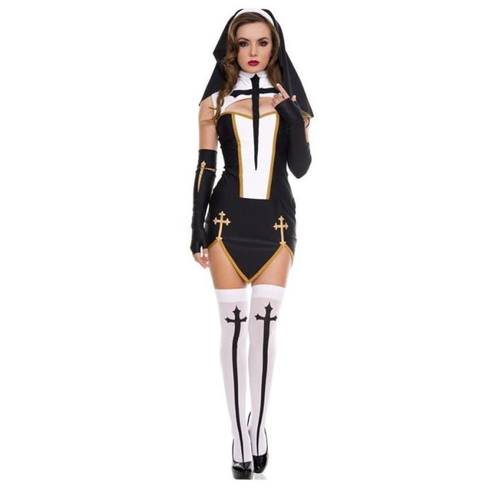 Medieval Cosplay Halloween Priest Nun Missionary Cosplay Costume Set