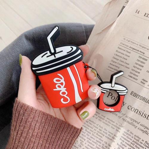 3D Cartoon Coke Drink Apple Airpods Protective Case Cover With Matching Key Ring