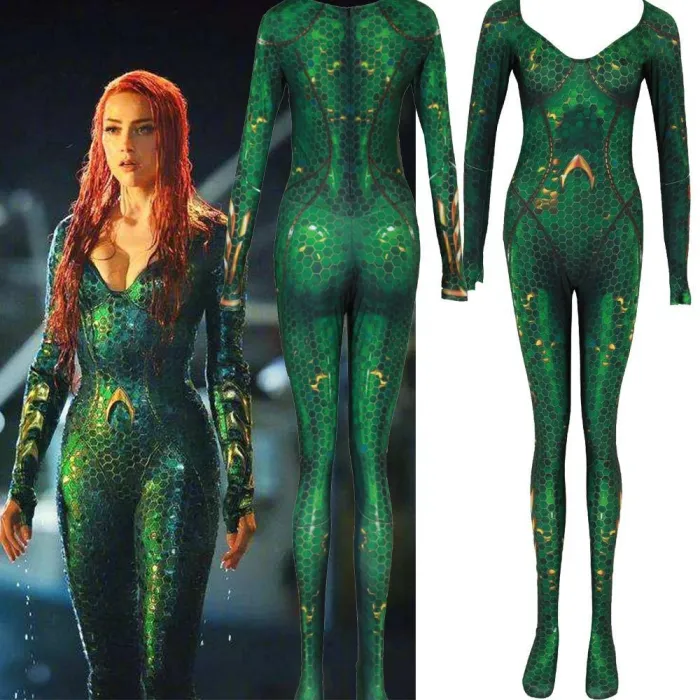 Aquaman Mera Jumpsuit Zentai Cosplay Mera Bodysuit Costume Halloween Women Kids