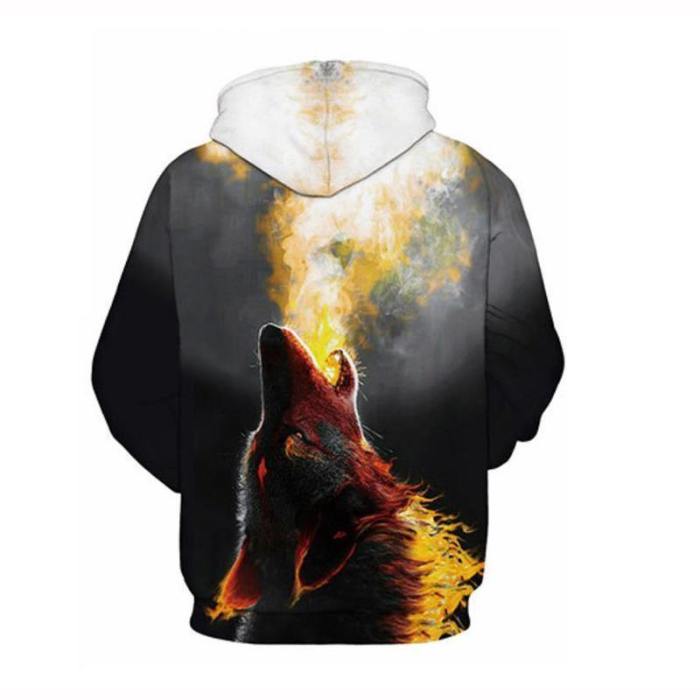 Spray Fire Wolf Long Sleeves 3D Printd Hoodie