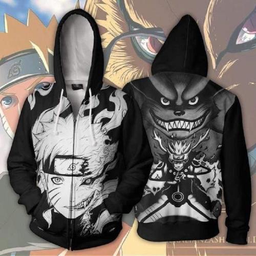 Naruto Hoodies - Naruto Kurama 9 Tails Zip Up Hoodie