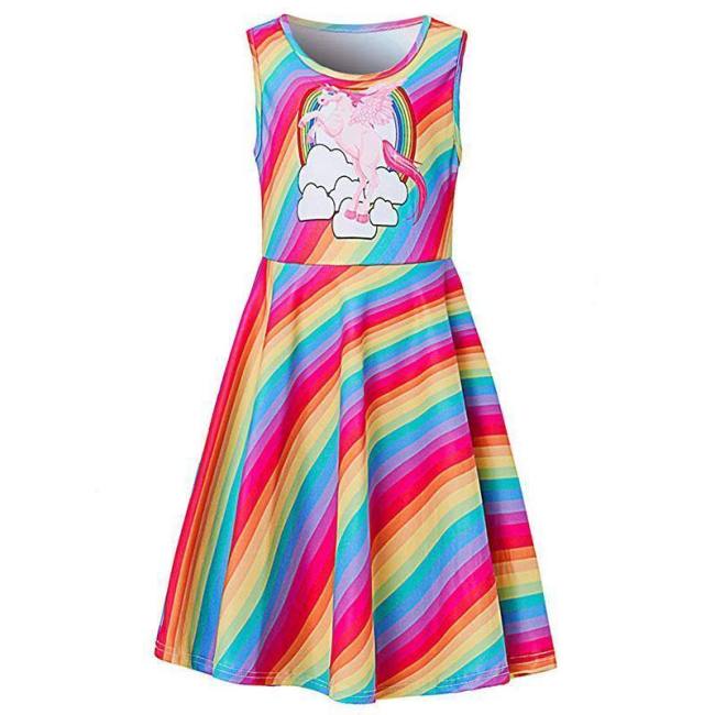 Little Girls Rainbow Unicorn Printed Casual Dresses