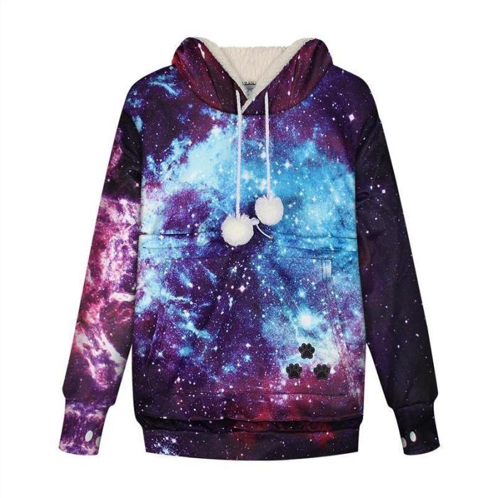Mens Womens Hoodies Galaxy Pullovers With Pet Cuddle Pouch