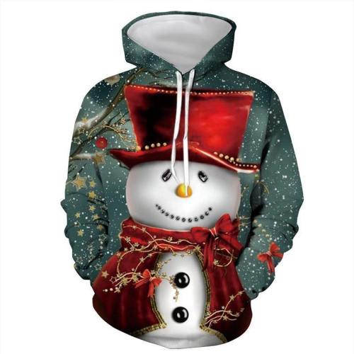 Mens Hoodies 3D Graphic Printed Merry Christmas Snowman Pullover Hoodie