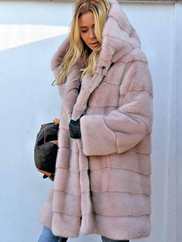 Women Fluffy Faux Fur Winter Coat Big Hood Warm Jacket
