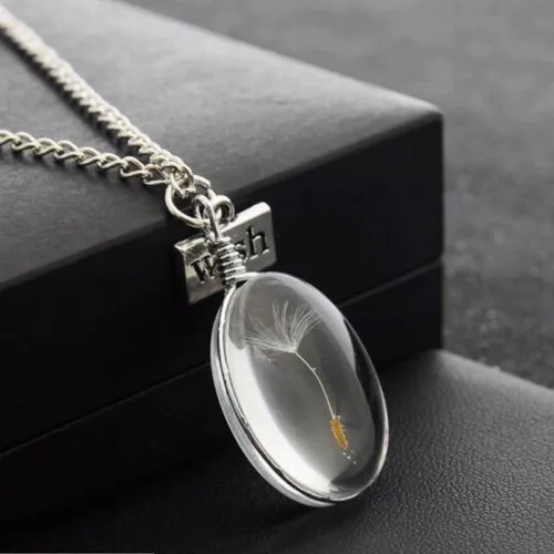 Unique Natural Dandelion Seed Glass Bead Necklace