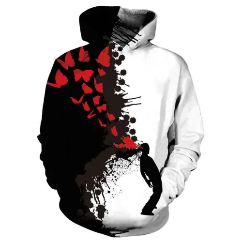 Mens Hoodies 3D Printed Black And White Patchwork Ink Jet Halloween Pattern Printing Hoodies