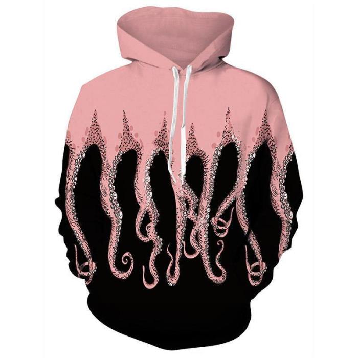Mens Hoodies 3D Printing Hooded Octopus Tentacles Printed Pattern Sweatshirt