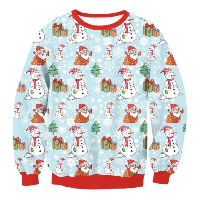 Mens Pullover Sweatshirt 3D Printed Christmas Snowman Long Sleeve Shirts