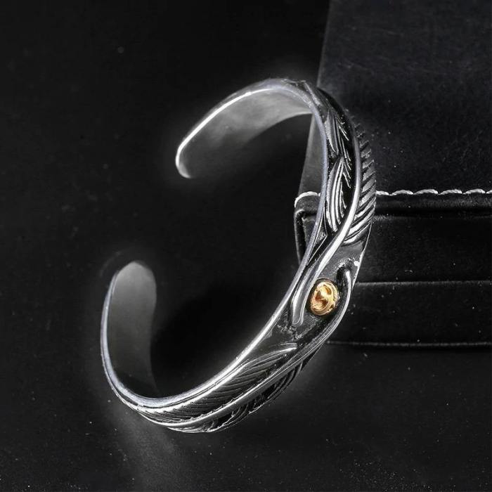 Silver Plated Adjustable Feather Open Cuff Bangle