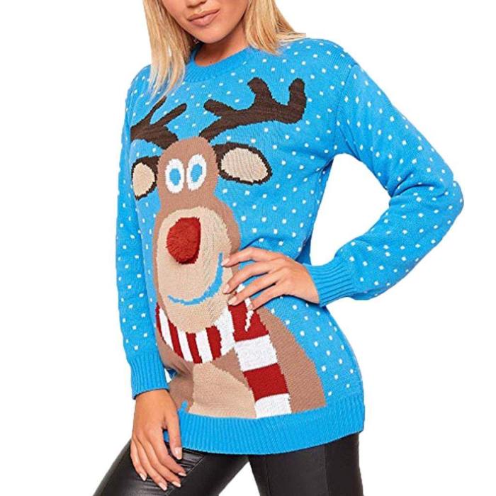 Christmas Sweater Women Christmas Deer Warm Knitted Long Sleeve Sweater Jumper Top Blouse Winter Coat Women