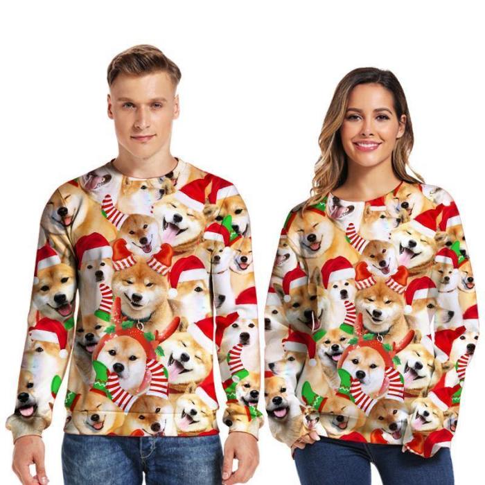 Mens Pullover Sweatshirt 3D Printed Christmas Cute Dog Party Long Sleeve Shirts