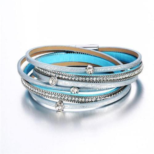 17Km Crystal Beads Charms Bracelets For Women Men Fashion Multiple Layers Leather Bracelet Statement Party Jewelry