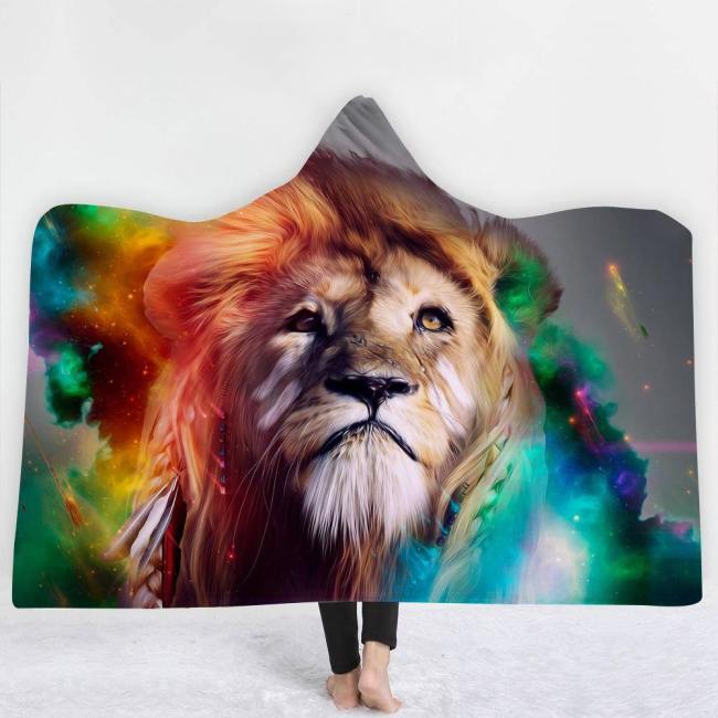 Color Burst Brave Lion Version 1 Hooded Blanket