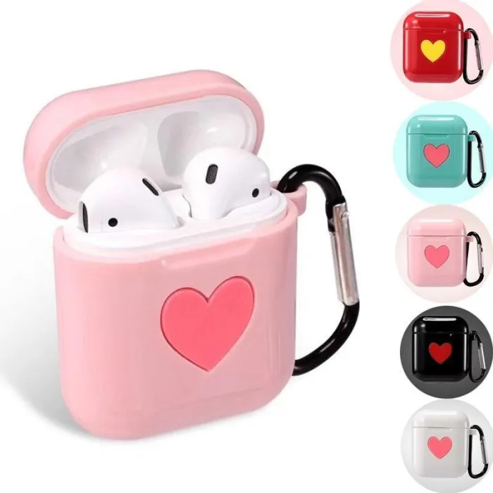 Simple Heart Shape High Quality Tpu Apple Airpods Protective Case Cover Wih Keychain