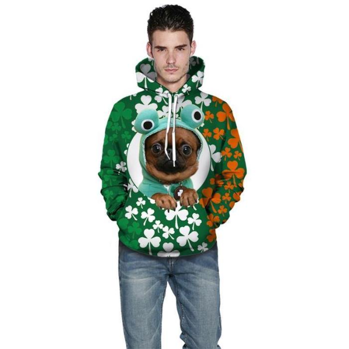 Mens Hoodies 3D Graphic Printed Four-Leaf Clover Pullover