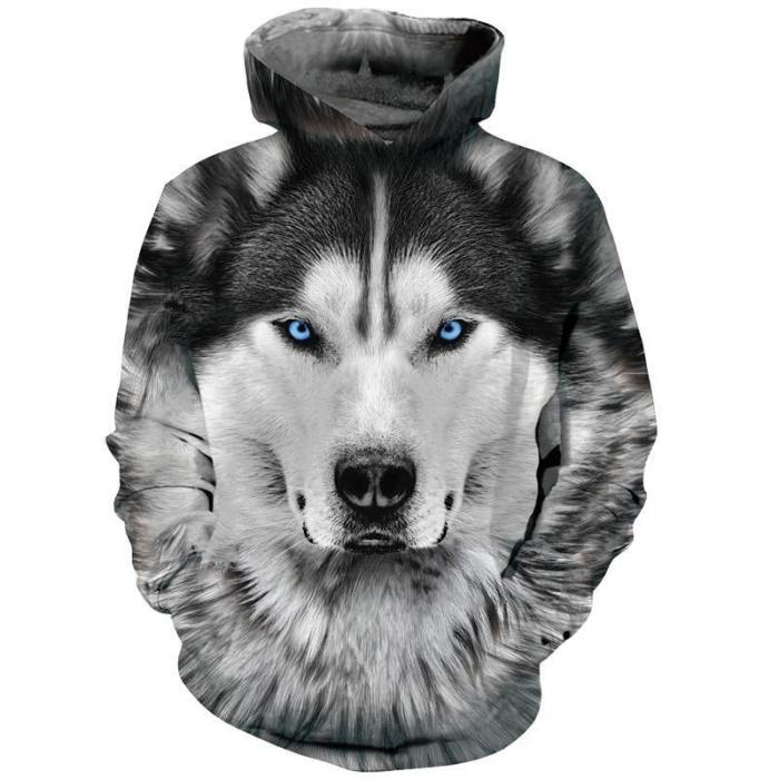 Mens Hoodies 3D Printing Wolf Face Printed Hoody