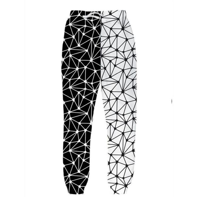 Mens Jogger Pants 3D Printing Black White Line Trousers