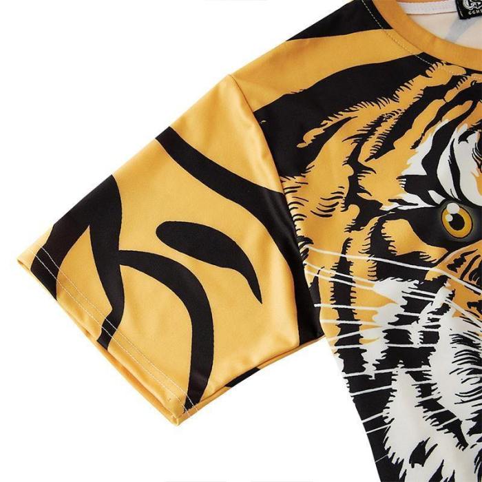 Mens T Shirt Hungry Tiger Printing Pattern Tee