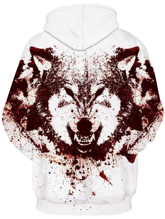 Mens Hoodies 3D Printing Angry Wolf Printed Pattern Hooded