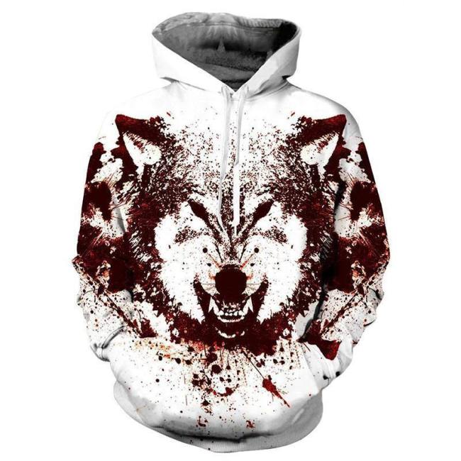 Mens Hoodies 3D Printing Angry Wolf Printed Pattern Hooded