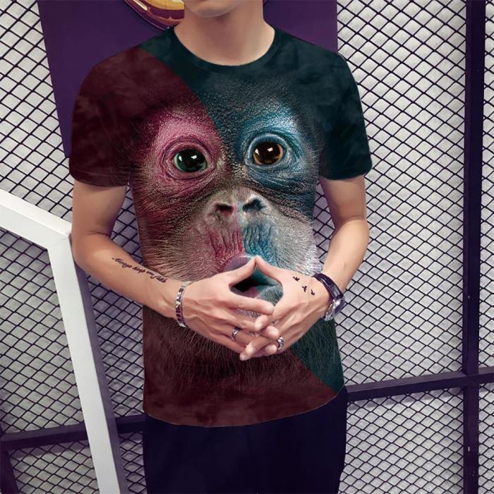 Mens T Shirt 3D Printing Cute Monkey Face Printed Tee