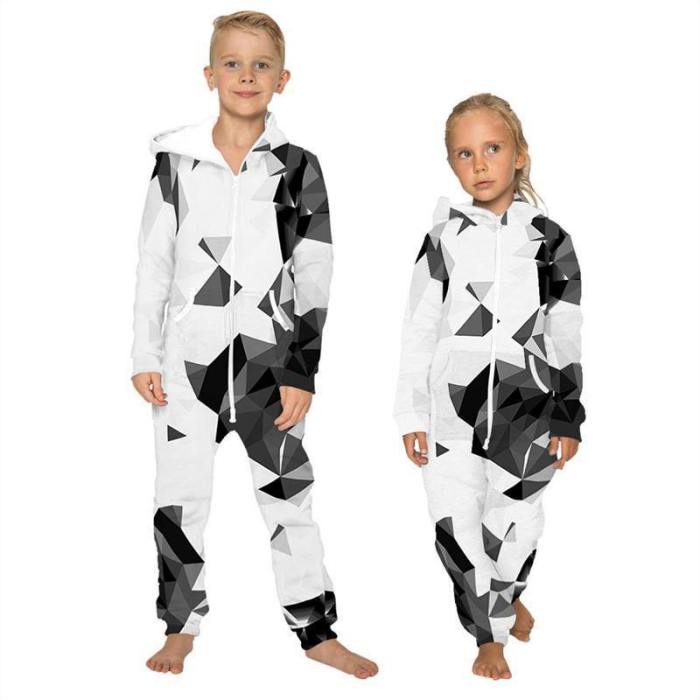 Children'S Jumpsuit Abstract Glow Printing Kids Rompers Nightwear Homewear Zipper Clothing