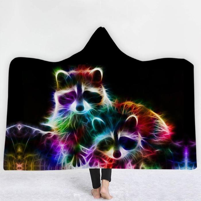 Neon Colored Raccoons Hooded Blanket