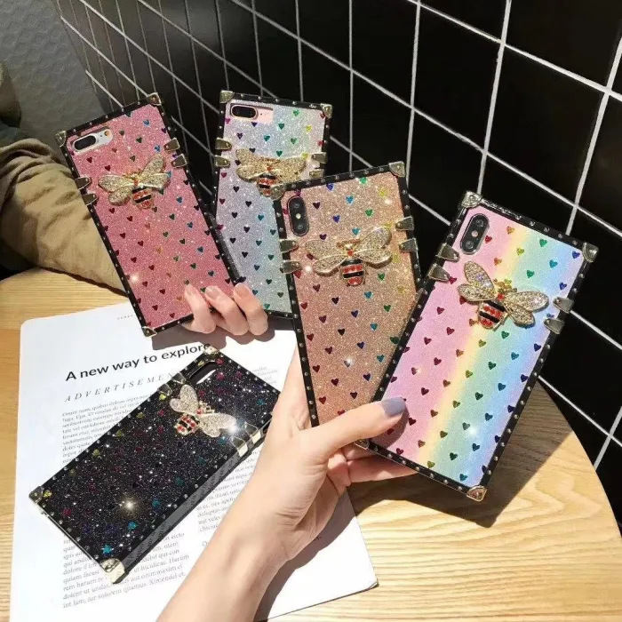Luxury Bee Glitter Hearts Phone Case