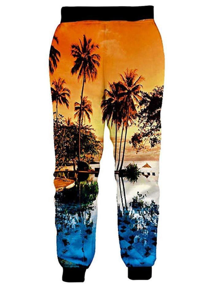 Mens Jogger Pants 3D Printing Hawaiian Pattern Sweatpants