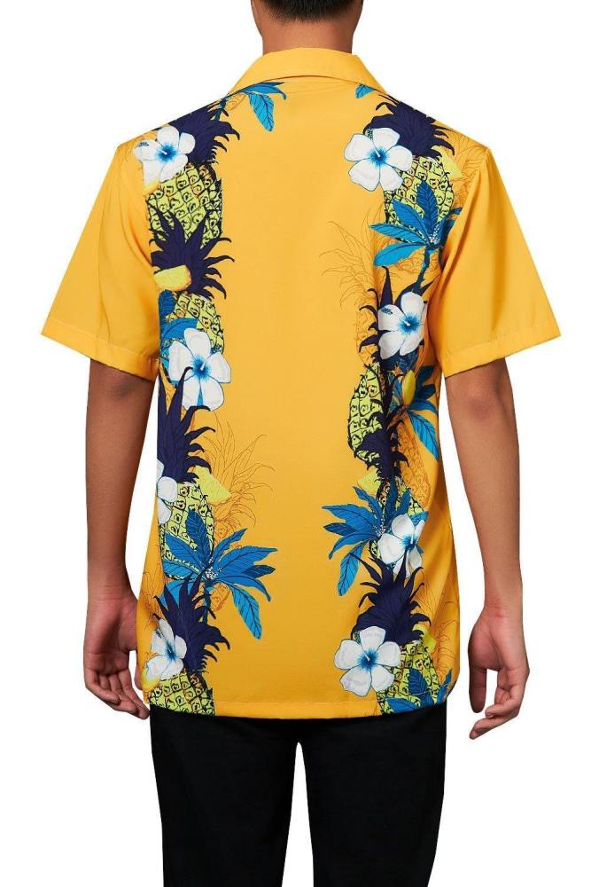 Men'S Hawaiian Yellow Shirts Floral Printing