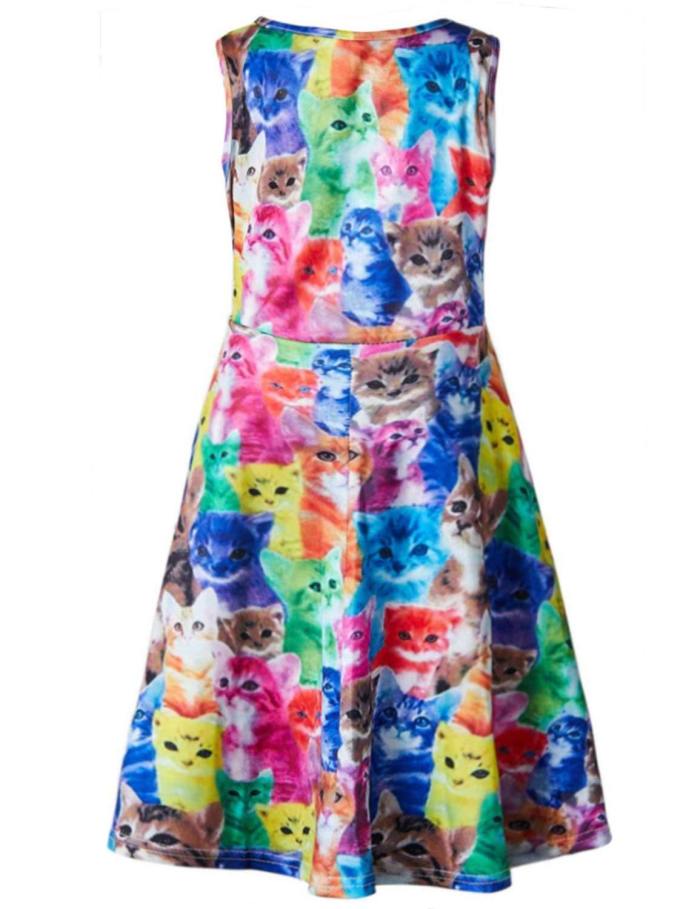 Girl Dress 3D Printing Cat Printed Pattern