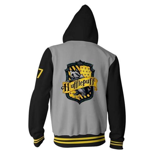 Unisex Hufflepuff Hoodies Harry Potter Zip Up 3D Print Jacket Sweatshirt