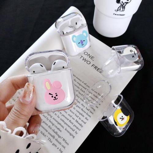 Cute Cartoon Character Icon Bts Bt21 Transparent Apple Airpods Protective Case Cover