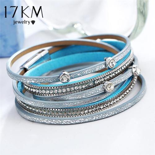 17Km Crystal Beads Charms Bracelets For Women Men Fashion Multiple Layers Leather Bracelet Statement Party Jewelry