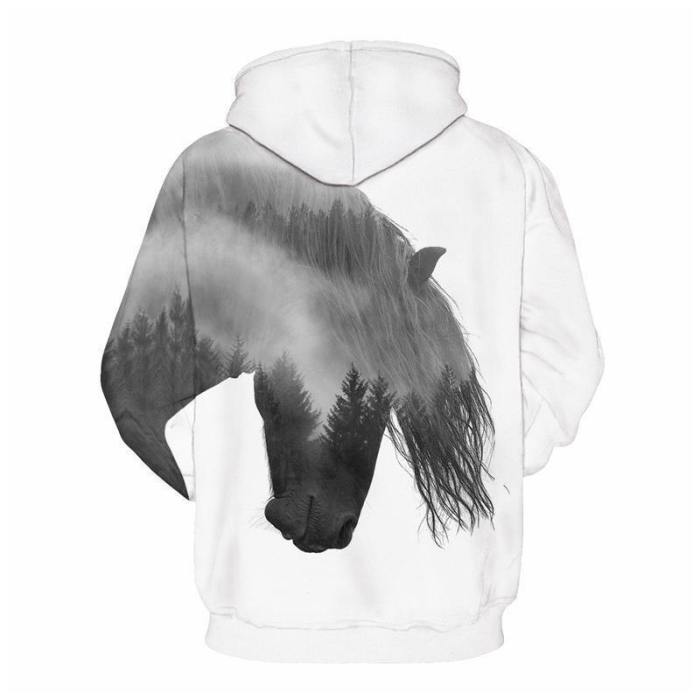 3D Print Hoodie - Forest Tree Horse Pattern Pullover Hoodie  Css033