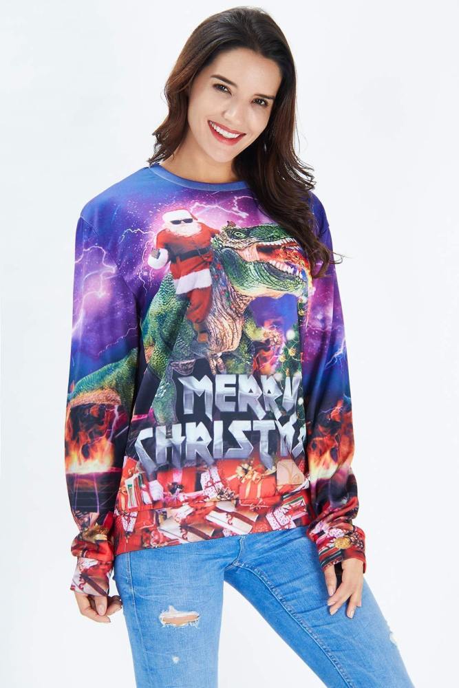 Mens Pullover Sweatshirt 3D Printing Santa Claus Ride Pattern