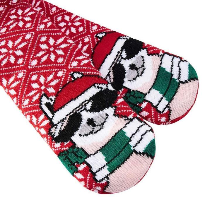 Womens Christmas Dog Thick Knit Sherpa Fleece Lined Thermal Fuzzy Slipper Socks With Grippers