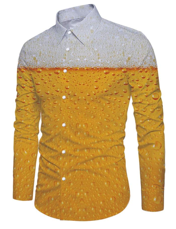 Mens Long Sleeve Shirt Beer Printing Pattern
