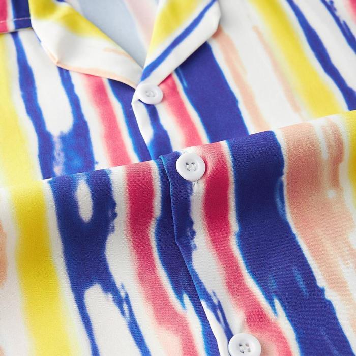 Men'S Hawaiian Shirt Tie-Dye Stripes Printing