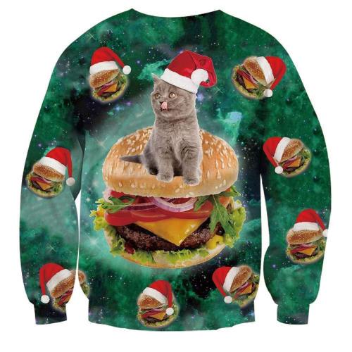 Mens Pullover Sweatshirt 3D Printing Cute Cat Pattern