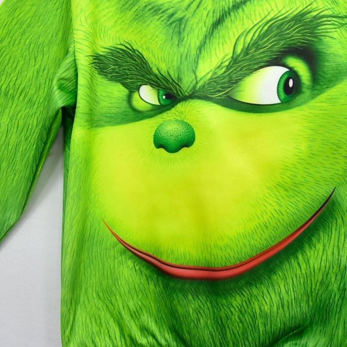 Grinch Zip Up Hoodie Green 3D Outwear Christmas Long Sleeve Top Kids Hoody