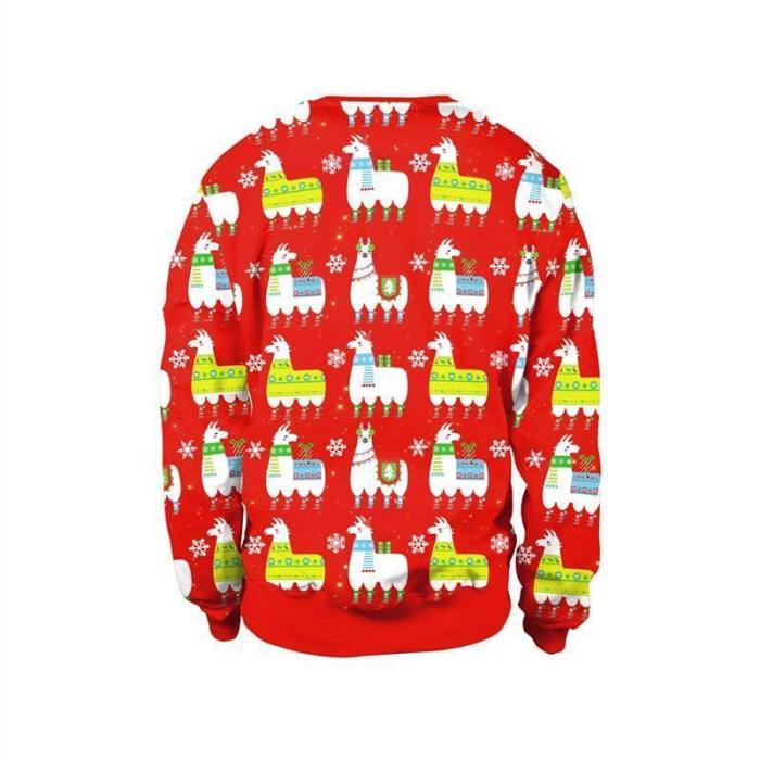 Womens Red Pullover Sweatshirt 3D Graphic Printing Merry Christmas Sheep Pattern