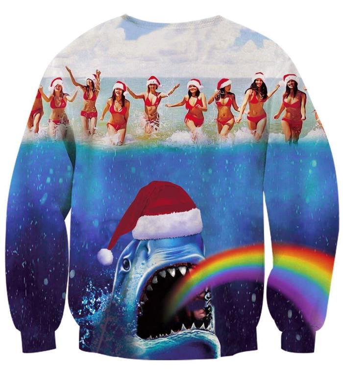 Christmas Pullover Sweatshirts Ugly Sweater Shark Rainbow Shirts